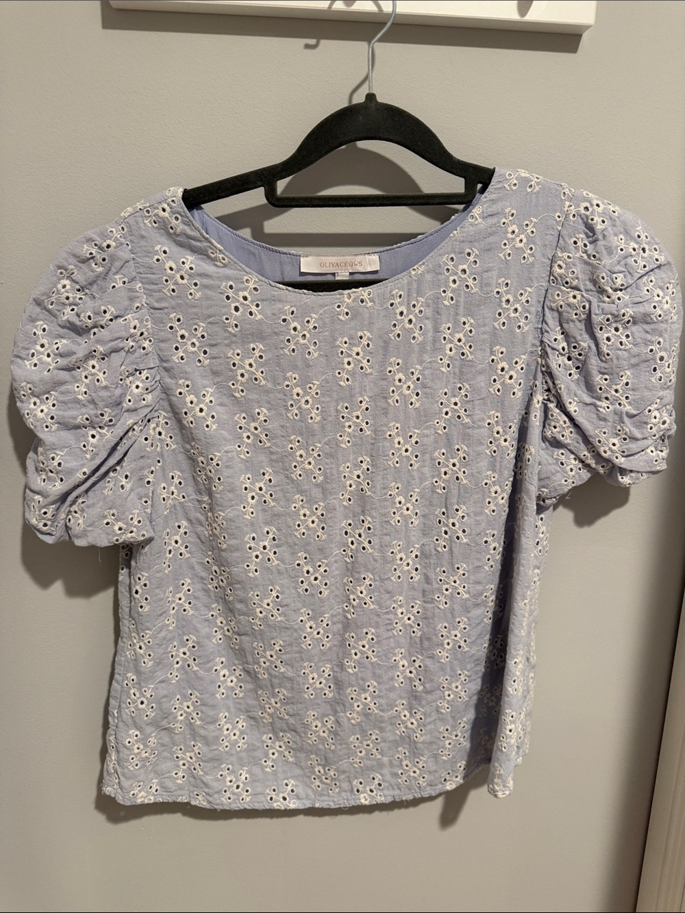 Olivaceous Pale Blue Eyelet Puff-Sleeve Top